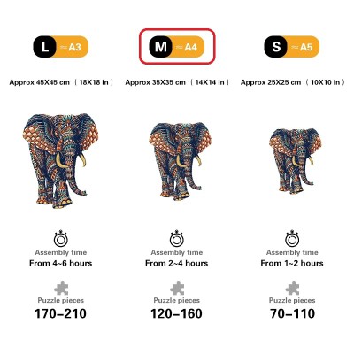 Quordlepuzzles Ξύλινο Puzzle Ελέφαντας MEDIUM 35x35cm 120-160 Κομμάτια 480-M(C)