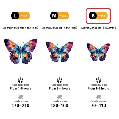 Quordlepuzzles Ξύλινο Puzzle Πεταλούδα Πολύχρωμη Rainbow SMALL 25x25cm 70-110 Κομμάτια T988-S(C)