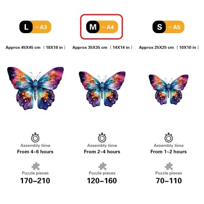 Quordlepuzzles Ξύλινο Puzzle Πεταλούδα Πολύχρωμη Rainbow MEDIUM 35x35cm 120-160 Κομμάτια T988-M(C)