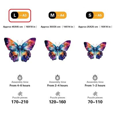 Quordlepuzzles Ξύλινο Puzzle Πεταλούδα Πολύχρωμη Rainbow LARGE 45x45cm 170-210 Κομμάτια T988-L(C)