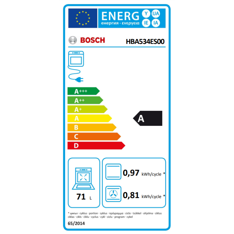 Bosch Φούρνος άνω Πάγκου 71lt χωρίς Εστίες Π59.4εκ. Inox HBA534ES0