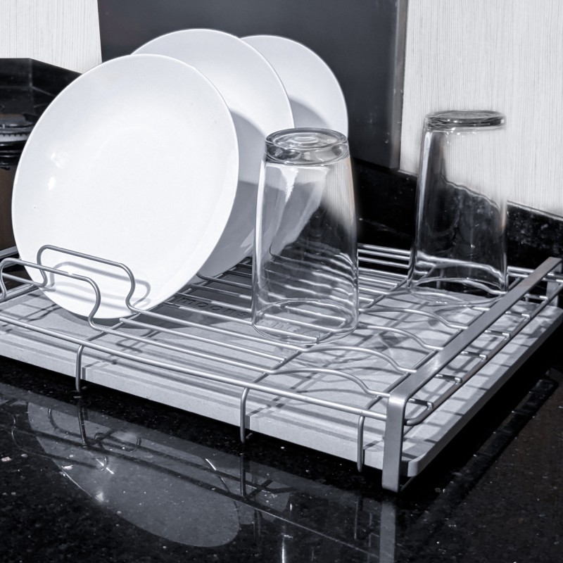 Moonstone Στεγνωτήρας Νεροχύτη από Διατομίτη ILUKA 8x30x39.5cm Γκρι/Ασημί MOO-EGOUT-ILUKA-SIL