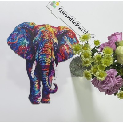 Quordlepuzzles Ξύλινο Puzzle Ελέφαντας Πολύχρωμος Rainbow MEDIUM 35x35cm 120-160 Κομμάτια X036-M(C)
