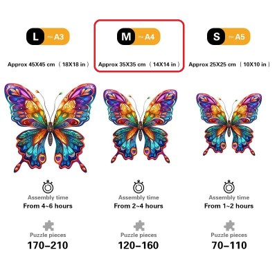 Quordlepuzzles Ξύλινο Puzzle Πεταλούδα Πολύχρωμη Vibrant MEDIUM 35x35cm 120-160 Κομμάτια T532-M(C)