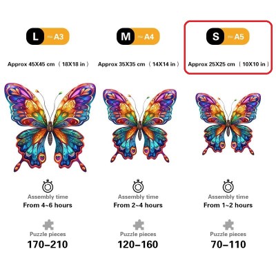 Quordlepuzzles Ξύλινο Puzzle Πεταλούδα Πολύχρωμη Vibrant SMALL 25x25cm 70-110 Κομμάτια T532-S(C)