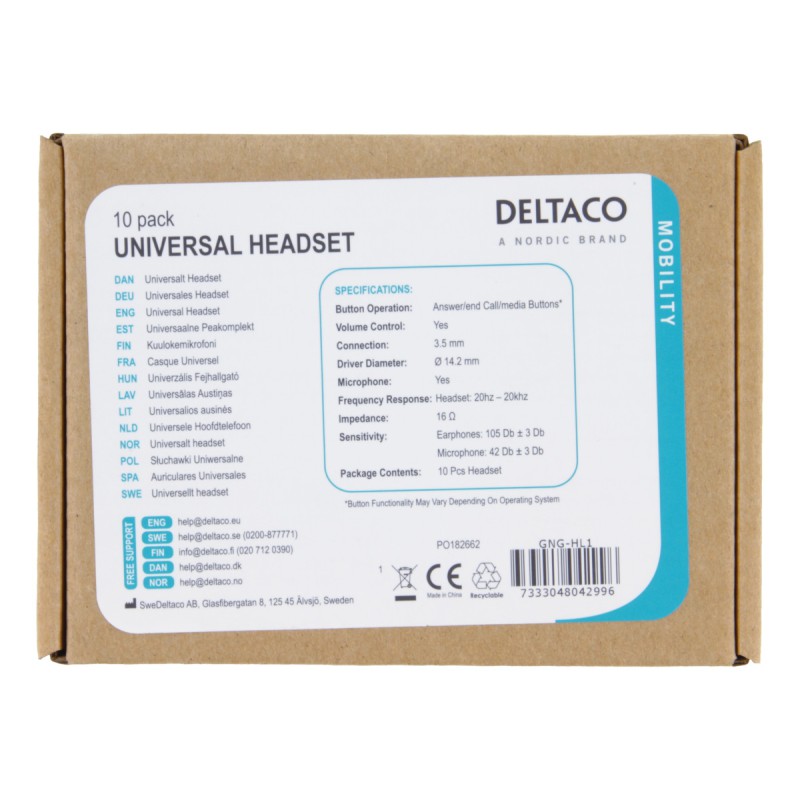 DELTACO Ακουστικά Ψείρες, βύσμα 3,5 mm, volume control, White, GNG-HL1