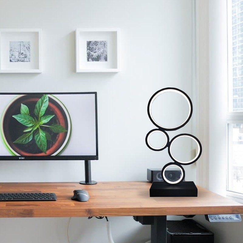 Inoleds Φωτιστικό Επιτραπέζιο LED Rings 48x25x13,5cm 100-240V 20W Λευκό Φως 1200lm 3000k-6000k Μαύρο INORINGSBK