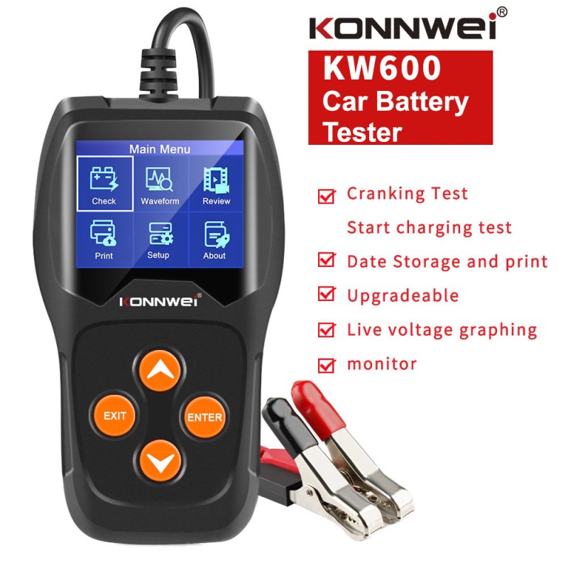 Konnwei Ψηφιακός Ελεγκτής Μπαταριών Auto/Moto με Κροκοδειλάκια 12V KW600