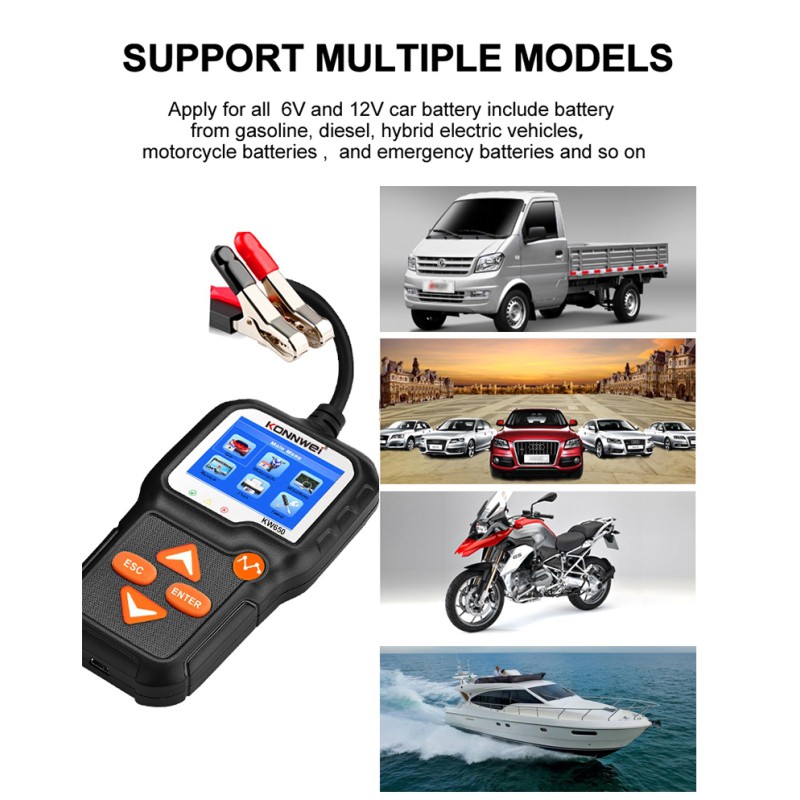 Konnwei Ψηφιακός Ελεγκτής Μπαταριών Auto/Moto με Κροκοδειλάκια 6V/12V KW650