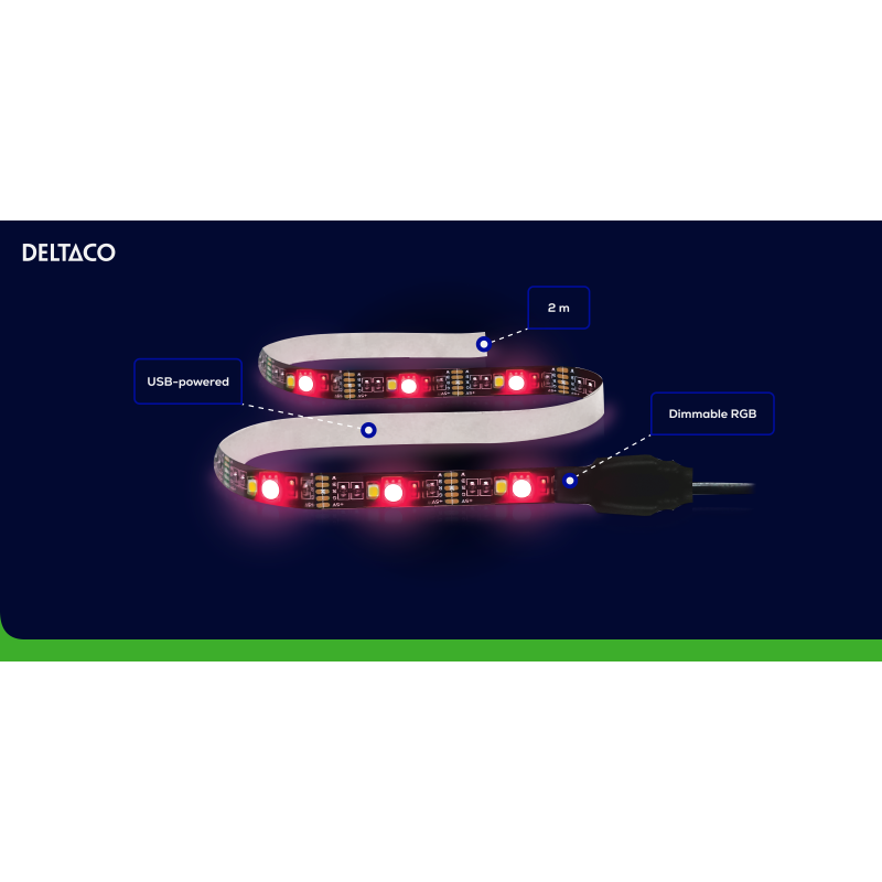 Deltaco Smart Home Ταινία LED RGB USB 2m Bluetooth SH-LS2MUSB