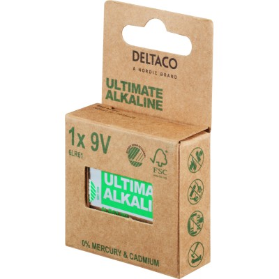 Deltaco Ultimate Αλκαλική Μπαταρία 9V 6LR61 1 τεμάχιο Ecolabel ULT-6LR61-1P