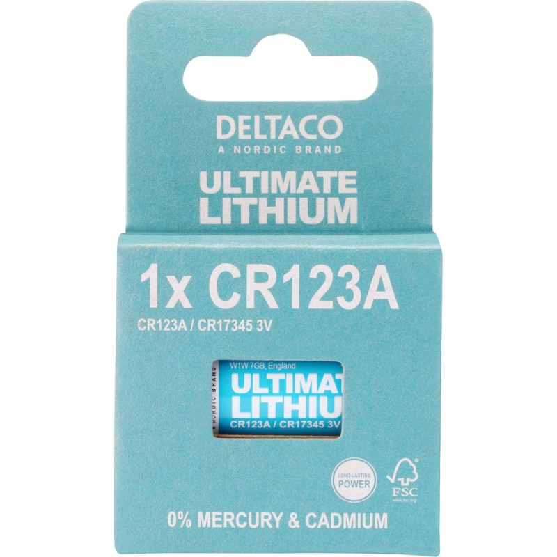 DELTACO Ultimate Μπαταρία Λιθίου 3V CR123A 1 τεμάχιο Οικολογική FSC Συσκευασία ULT-CR123A-1P