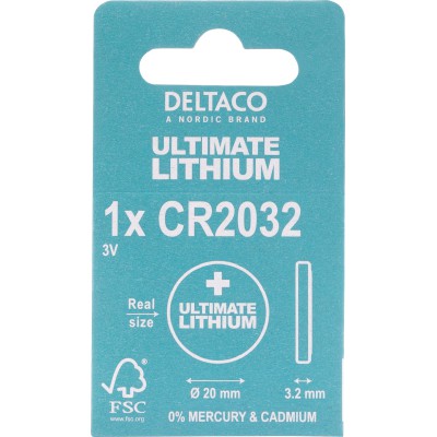 DELTACO Ultimate Μπαταρία Λιθίου 3V CR2032 button cell 1 τεμάχιο Οικολογική FSC Συσκευασία ULT-CR2032-1P