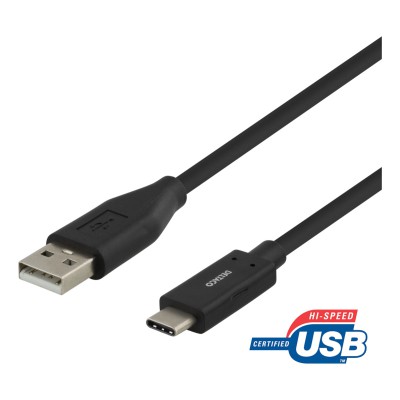 Deltaco Καλώδιο Φόρτισης USB-C σε USB-A , 2m, 3A, USB 2,0, Μαύρο USBC-1006M