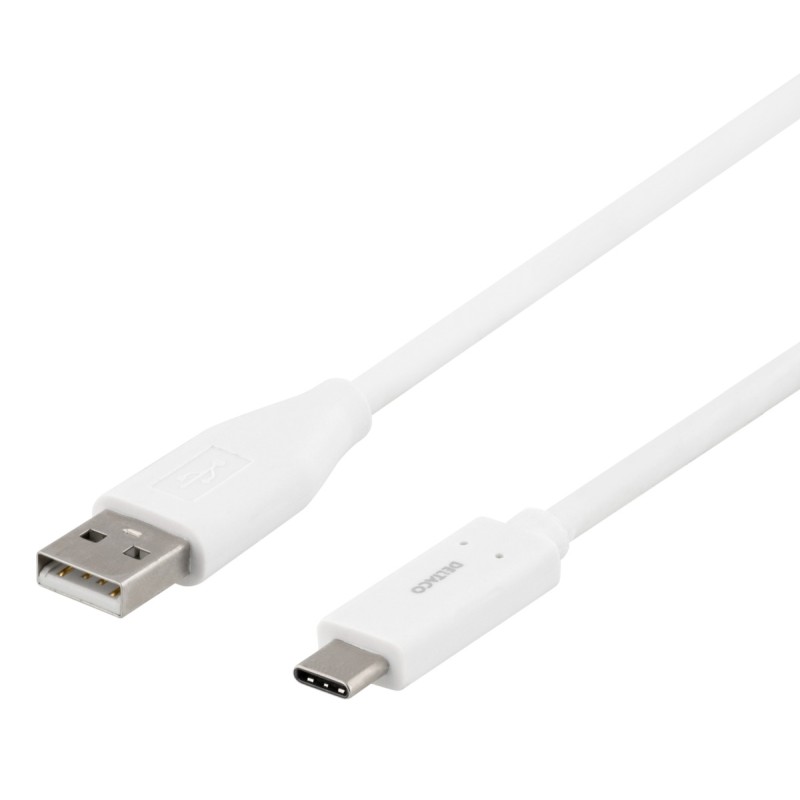 Deltaco Καλώδιο Φόρτισης USB-C σε USB-A cable, 2m, 3A, USB 2,0, Λευκό USBC-1011M