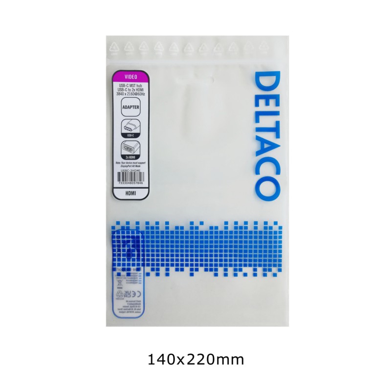 Deltaco Multi-Stream Transport Hub Type C Αρσενικό σε 2x HDMI 4K/60Hz Θηλυκό 10cm Μαύρος 10cm USBC-2HDMI