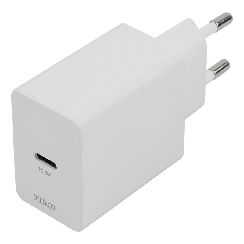 Deltaco Wall Charger 1x Type C PD 20W με Καλώδιο Type C σε Type C 1m Λευκό USBC-AC146