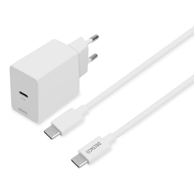 Deltaco Wall Charger 1x Type C PD 20W με Καλώδιο Type C σε Type C 1m Λευκό USBC-AC146