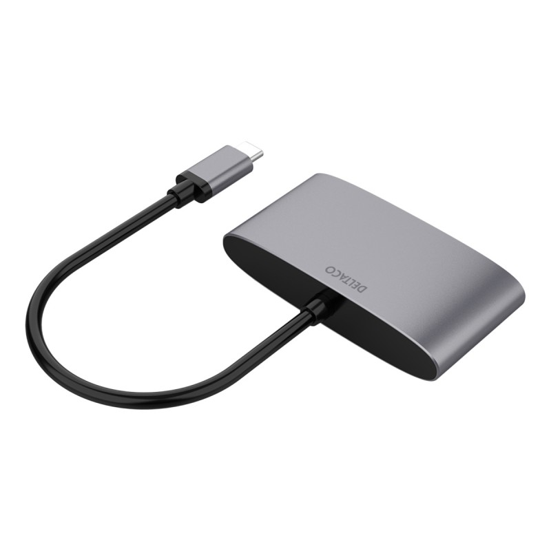 Deltaco Αντάπτορας USB-C σε HDMI/USB-A, 4K 60Hz, USB-C PD 3.0 100 W, Space Grey USBC-HDMI22
