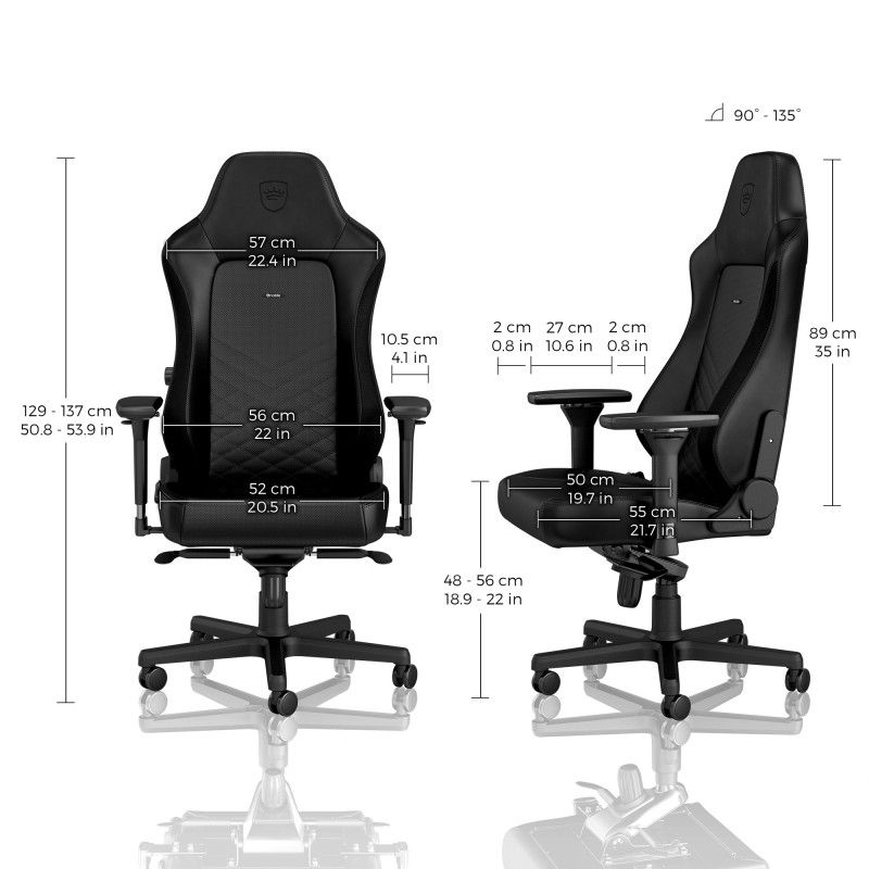 noblechairs HERO Gaming Chair - cold foam, steel armrests,  60mm casters, 150kg - black/black