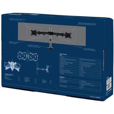 Arctic Z2 (Gen 3) - Dual Monitor Arm with 4-Port USB Hub in black color