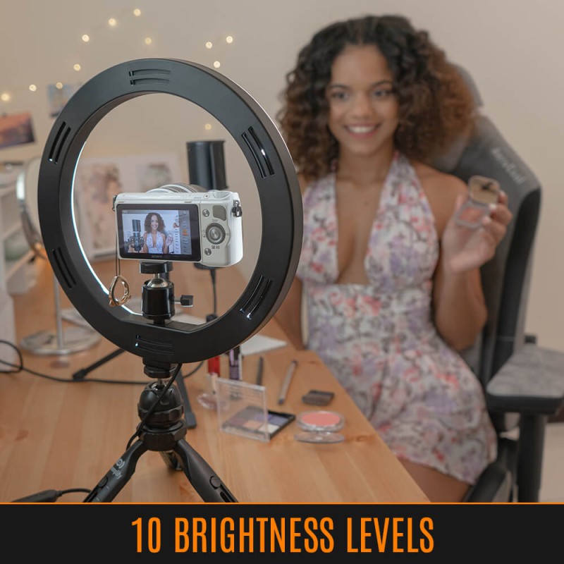 Streamplify Light 10 Streaming Ring Light - Black - 26cm & tripod - selfie stick