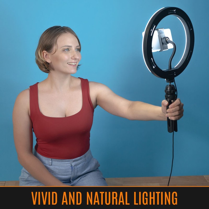 Streamplify Light 10 Streaming Ring Light - Black - 26cm & tripod - selfie stick
