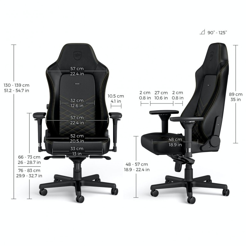 noblechairs HERO Gaming Chair - cold foam, steel armrests,  60mm casters, 150kg - black/gold