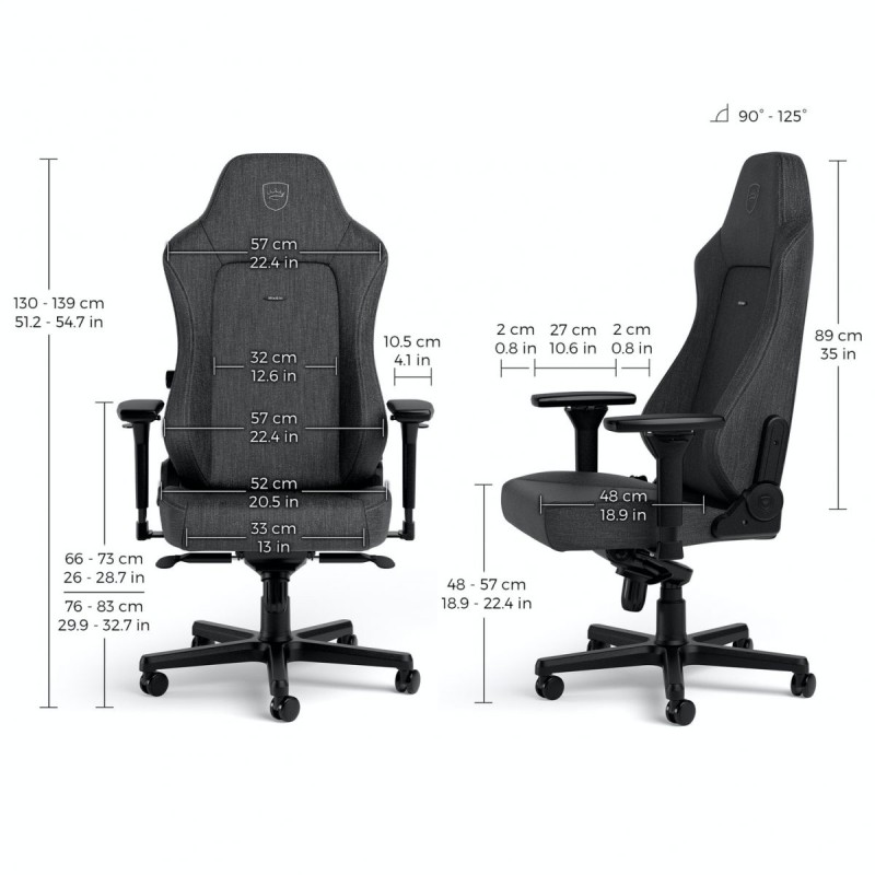 noblechairs HERO Gaming Chair - Fabric Breathable, steel armrests,  60mm casters, 150kg - Anthracite