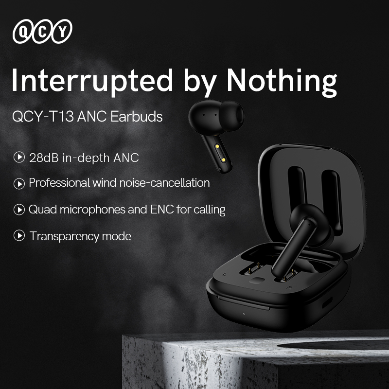 QCY T13 ANC White - TWS 10mm Dynamic Driver, 4-mic 28dB ANC, Bluetooth 5.3, 7hr-30hr, 75ms latency