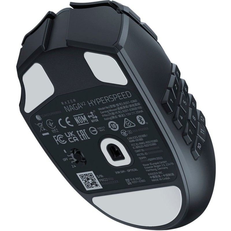 Razer NAGA V2 HYPERSPEED - Wireless MMO Gaming Mouse - 30K DPI - 2.4GHz / Bluetooth - 19 Buttons