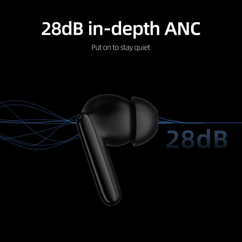 QCY T13 ANC 2 White - TWS 28dB active noise canceling 10mm drivers, BT 5.3 30 hours True Wireless