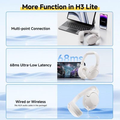 QCY H3 Lite Headset White - ANC Noise Canceling 40mm drivers 68ms latency - 60h battery