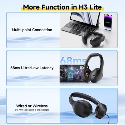 QCY H3 Lite Headset Black - ANC Noise Canceling 40mm drivers 68ms latency - 60h battery