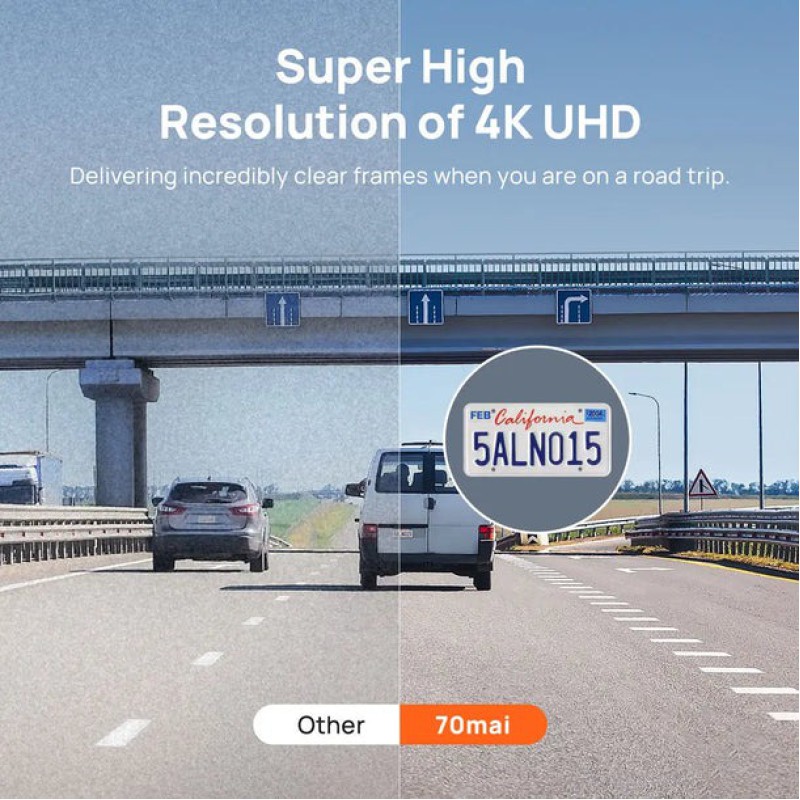 70mai A800S-1 Front & Rear Dash Cam 4k w. screen set w. RC06 Rearview Cam - 2160p 140FOV 500mAh Car