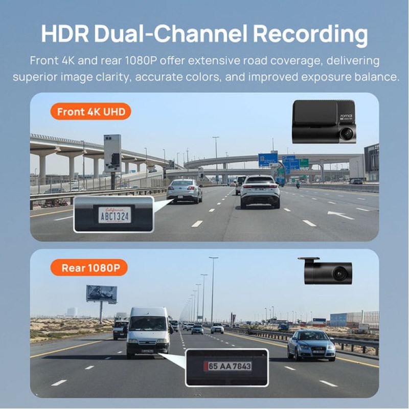 70mai A810-2 Front & Rear Dash Cam 4K w. Screen Set w. RC12 Rearview Cam - 2160p 60FPS 150FOV GPS